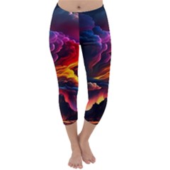 Ocean Sea Wave Clouds Mountain Colorful Sky Art Capri Winter Leggings  by Pakemis