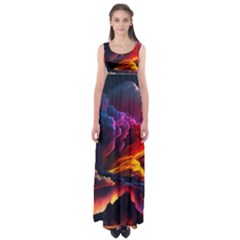 Ocean Sea Wave Clouds Mountain Colorful Sky Art Empire Waist Maxi Dress by Pakemis