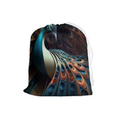 Peacock Bird Feathers Colorful Texture Abstract Drawstring Pouch (large) by Pakemis