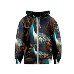 Peacock Bird Feathers Colorful Texture Abstract Kids  Zipper Hoodie by Pakemis