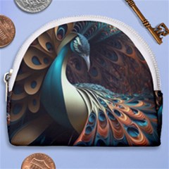 Peacock Bird Feathers Colorful Texture Abstract Horseshoe Style Canvas Pouch by Pakemis