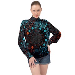 Big Data Abstract Abstract Background High Neck Long Sleeve Chiffon Top by Pakemis