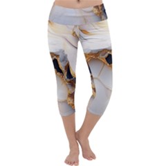 Marble Stone Abstract Gold White Color Colorful Capri Yoga Leggings by Pakemis