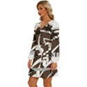 Palm Tree Design-01 (1) Long Sleeve Waist Tie Ruffle Velour Dress View2