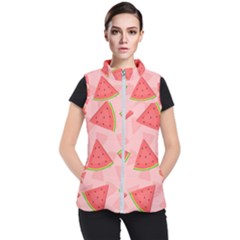 Background Watermelon Pattern Fruit Food Sweet Women s Puffer Vest by Jancukart