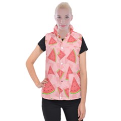 Background Watermelon Pattern Fruit Food Sweet Women s Button Up Vest by Jancukart