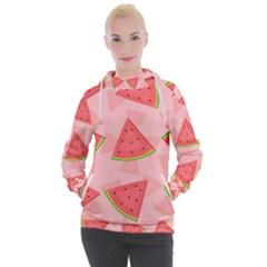 Background Watermelon Pattern Fruit Food Sweet Women s Hooded Pullover by Jancukart