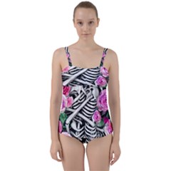 Floral Skeletons Twist Front Tankini Set by GardenOfOphir