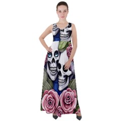 Skulls And Flowers Empire Waist Velour Maxi Dress by GardenOfOphir