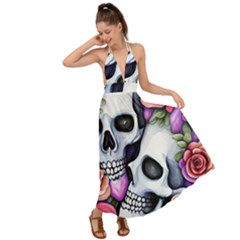 Floral Skeletons Backless Maxi Beach Dress by GardenOfOphir