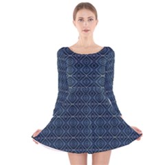 Blue Diamonds Motif Fancy Pattern Design Long Sleeve Velvet Skater Dress by dflcprintsclothing