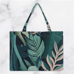 Green Nature Bohemian Painting Leaves Foliage Medium Tote Bag by Ravend