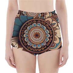 Bohemian Flair In Blue And Earthtones High-waisted Bikini Bottoms by HWDesign