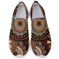 Bohemian Flair In Blue And Earthtones Men s Slip On Sneakers by HWDesign