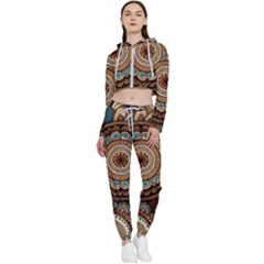 Bohemian Flair In Blue And Earthtones Cropped Zip Up Lounge Set by HWDesign