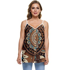 Bohemian Flair In Blue And Earthtones Casual Spaghetti Strap Chiffon Top by HWDesign