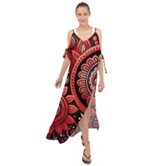 Bohemian Vibes In Vibrant Red Maxi Chiffon Cover Up Dress by HWDesign