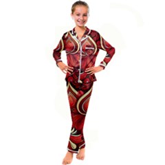 Bohemian Flower Drop Kid s Satin Long Sleeve Pajamas Set by HWDesign