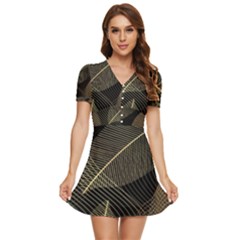 Leaves Nature Art Design Pattern V-neck High Waist Chiffon Mini Dress by Ravend