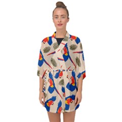 Bird Animals Parrot Pattern Half Sleeve Chiffon Kimono by Ravend