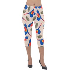 Bird Animals Parrot Pattern Lightweight Velour Capri Leggings  by Ravend