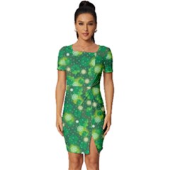 Leaf Clover Star Glitter Seamless Fitted Knot Split End Bodycon Dress by Pakemis