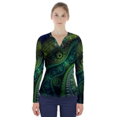 Abstract Pattern Design Art Fabric Decoration V-neck Long Sleeve Top by danenraven