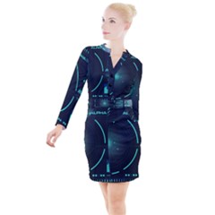 Sci Fi Computer Screen Button Long Sleeve Dress by Uceng