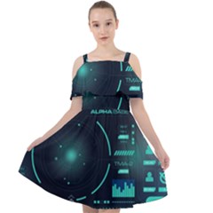 Sci Fi Computer Screen Cut Out Shoulders Chiffon Dress by Uceng