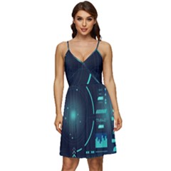 Sci Fi Computer Screen V-neck Pocket Summer Dress  by Uceng