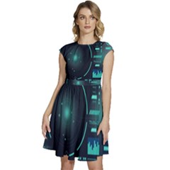 Sci Fi Computer Screen Cap Sleeve High Waist Dress by Uceng