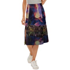 Lake Galaxy Stars Science Fiction Midi Panel Skirt by Uceng