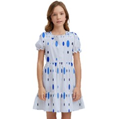 Blue Circle Pattern Kids  Puff Sleeved Dress by artworkshop