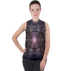 Fantasy Science Fiction Portal Mock Neck Chiffon Sleeveless Top by Uceng