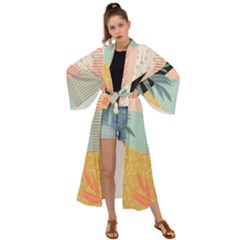 Leaves Pattern Design Colorful Maxi Kimono by Uceng