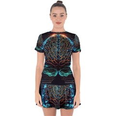 Brain Mind Technology Circuit Board Layout Patterns Drop Hem Mini Chiffon Dress by Uceng