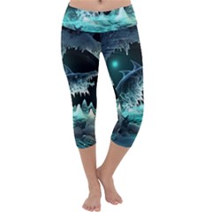 Sculpture Dinosaur Shark Frozen Winter Fantasy Capri Yoga Leggings by Ravend