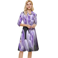 Crocus Flowers Purple Flowers Spring Nature Classy Knee Length Dress by Ravend