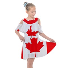 Canada Flag Canadian Flag View Kids  Shoulder Cutout Chiffon Dress by Ravend