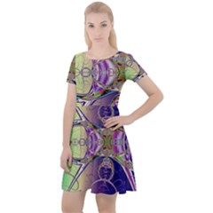 Fractal Abstract Digital Art Art Colorful Cap Sleeve Velour Dress  by Ravend