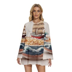 Ai Generated Noodles Pirate Chinese Food Food Round Neck Long Sleeve Bohemian Style Chiffon Mini Dress by danenraven