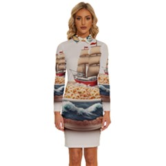 Ai Generated Noodles Pirate Chinese Food Food Long Sleeve Shirt Collar Bodycon Dress by danenraven