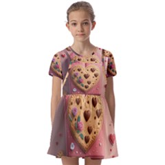 Cookies Valentine Heart Holiday Gift Love Kids  Short Sleeve Pinafore Style Dress by danenraven