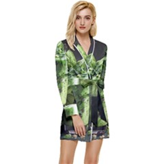 Ai Generated Drink Spinach Smooth Apple Ginger Long Sleeve Satin Robe by danenraven