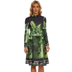 Ai Generated Drink Spinach Smooth Apple Ginger Long Sleeve Shirt Collar A-line Dress by danenraven