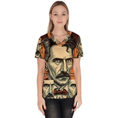 Ai Generated Nikola Tesla Tesla Nikolas Electricity Women s V-neck Scrub Top by danenraven