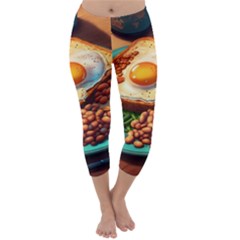 Ai Generated Breakfast Egg Beans Toast Plate Capri Winter Leggings  by danenraven