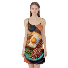 Ai Generated Breakfast Egg Beans Toast Plate Satin Night Slip by danenraven