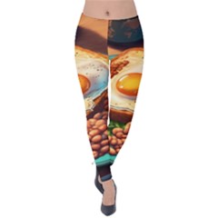 Ai Generated Breakfast Egg Beans Toast Plate Velvet Leggings by danenraven