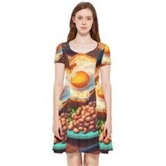 Ai Generated Breakfast Egg Beans Toast Plate Inside Out Cap Sleeve Dress by danenraven